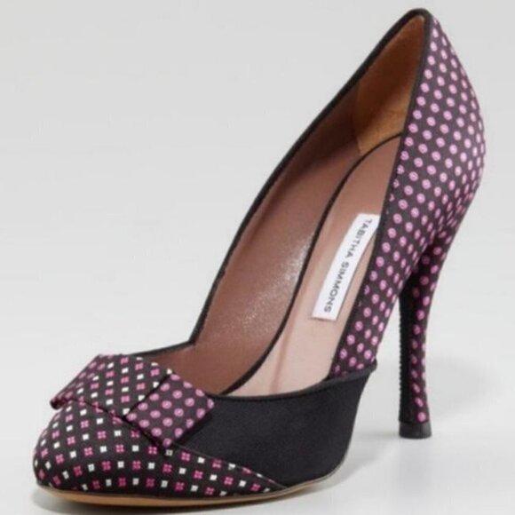 Tabitha Simmons Frida Necktie Silk Checker Pump Heels Size 8 - Picture 1 of 12